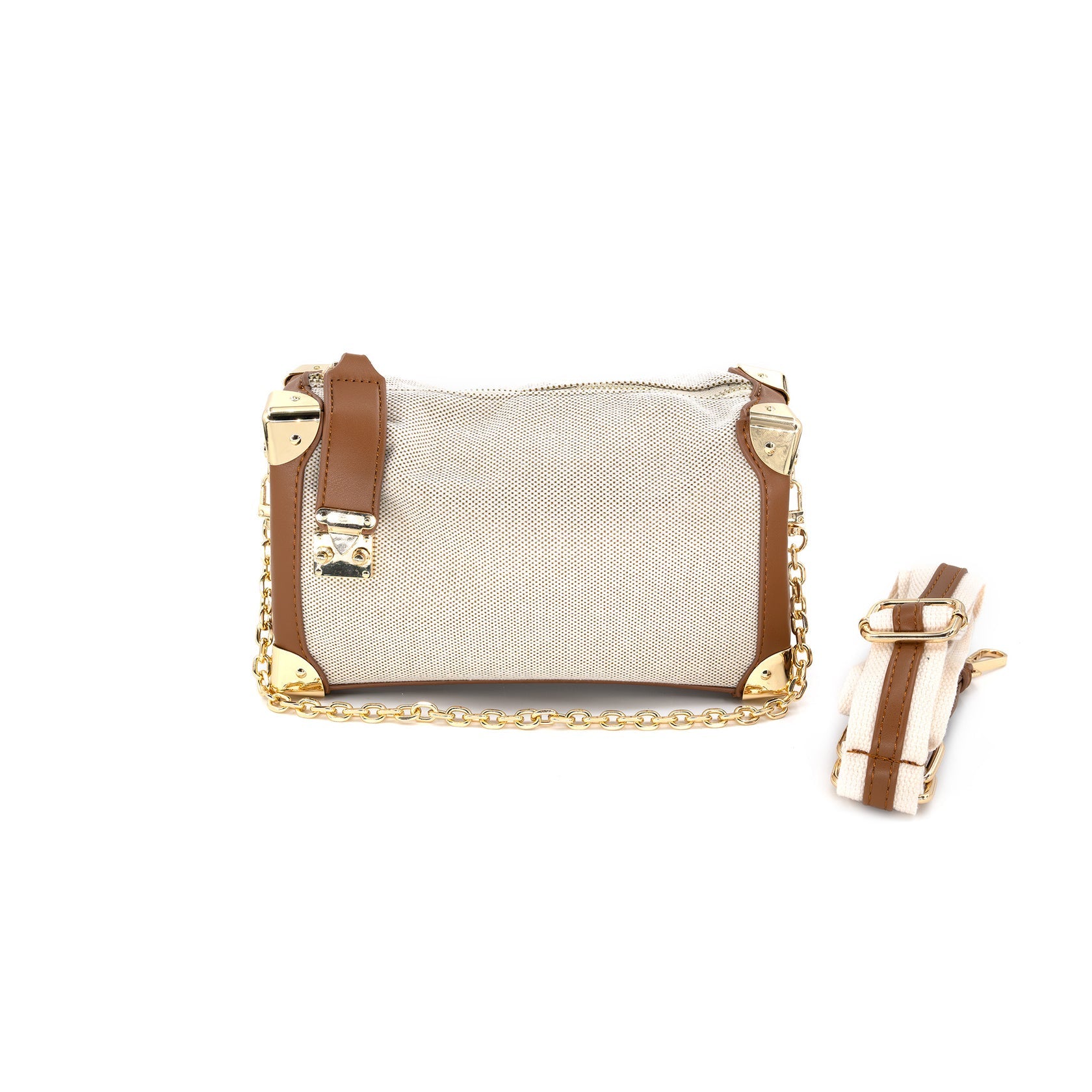 Canvas & Denim Box Bag Crossbody with Gold Hardware