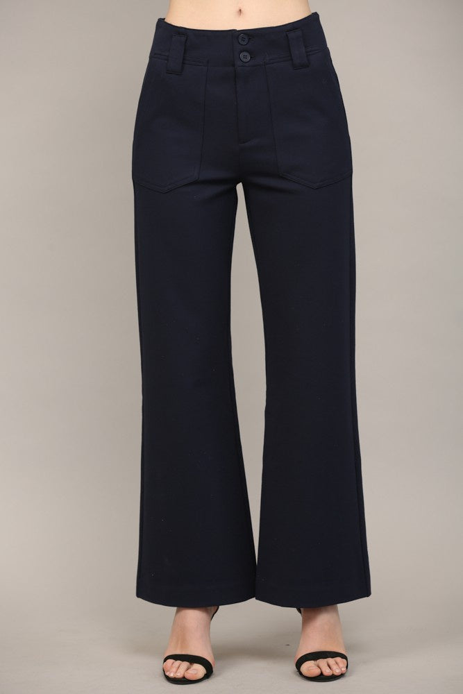 TWO FRONT POCKET PONTE FLARE PANTS