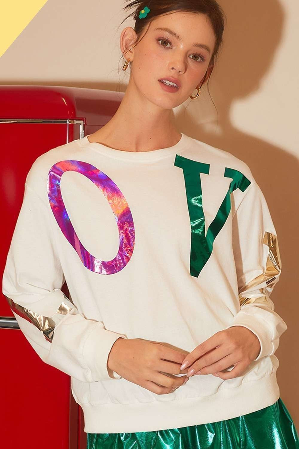 Metallic LOVE letter Oversize Sweater Top