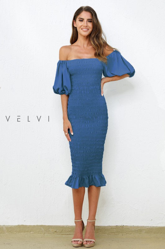 Skyla Shirred Midi Dress - Effortless Elegance