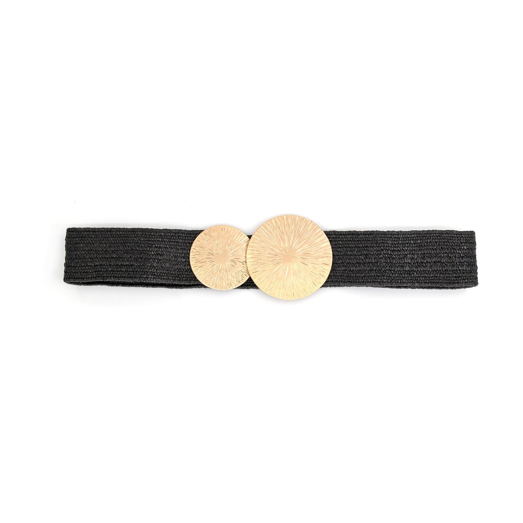 Elastic Waist Belt with Dual Gold Sunburst Buckle