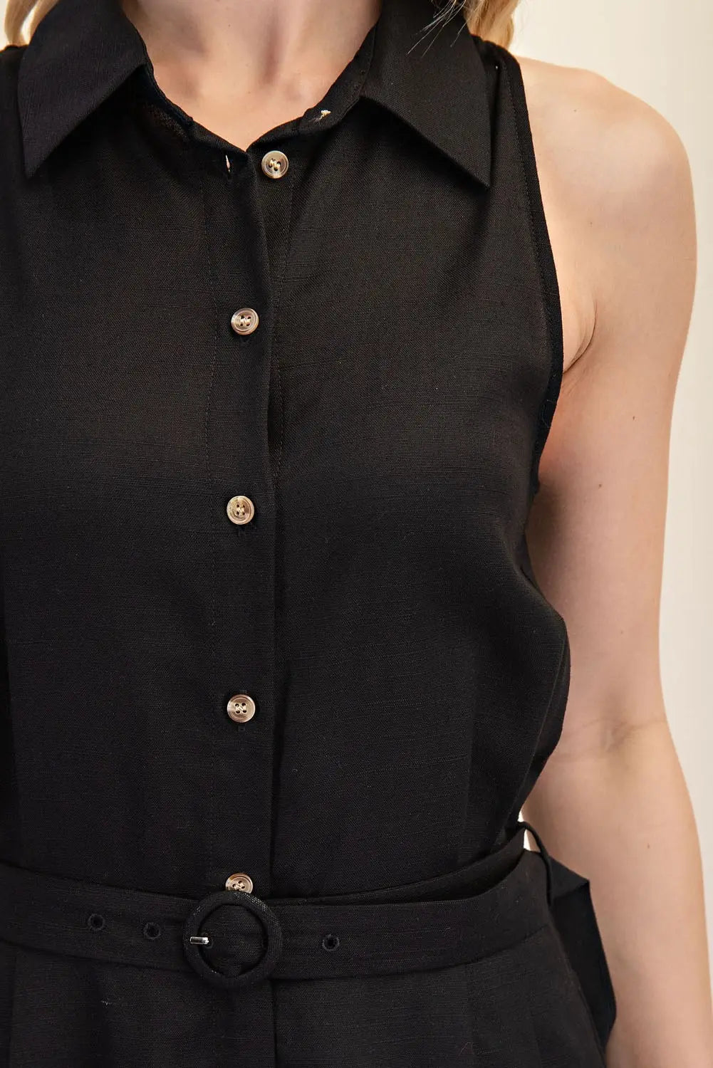 Collar Halter Neck Belted Romper