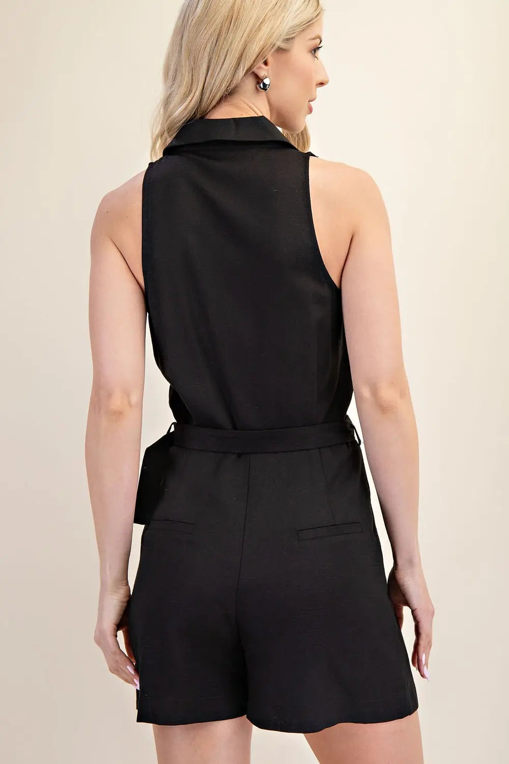 Collar Halter Neck Belted Romper