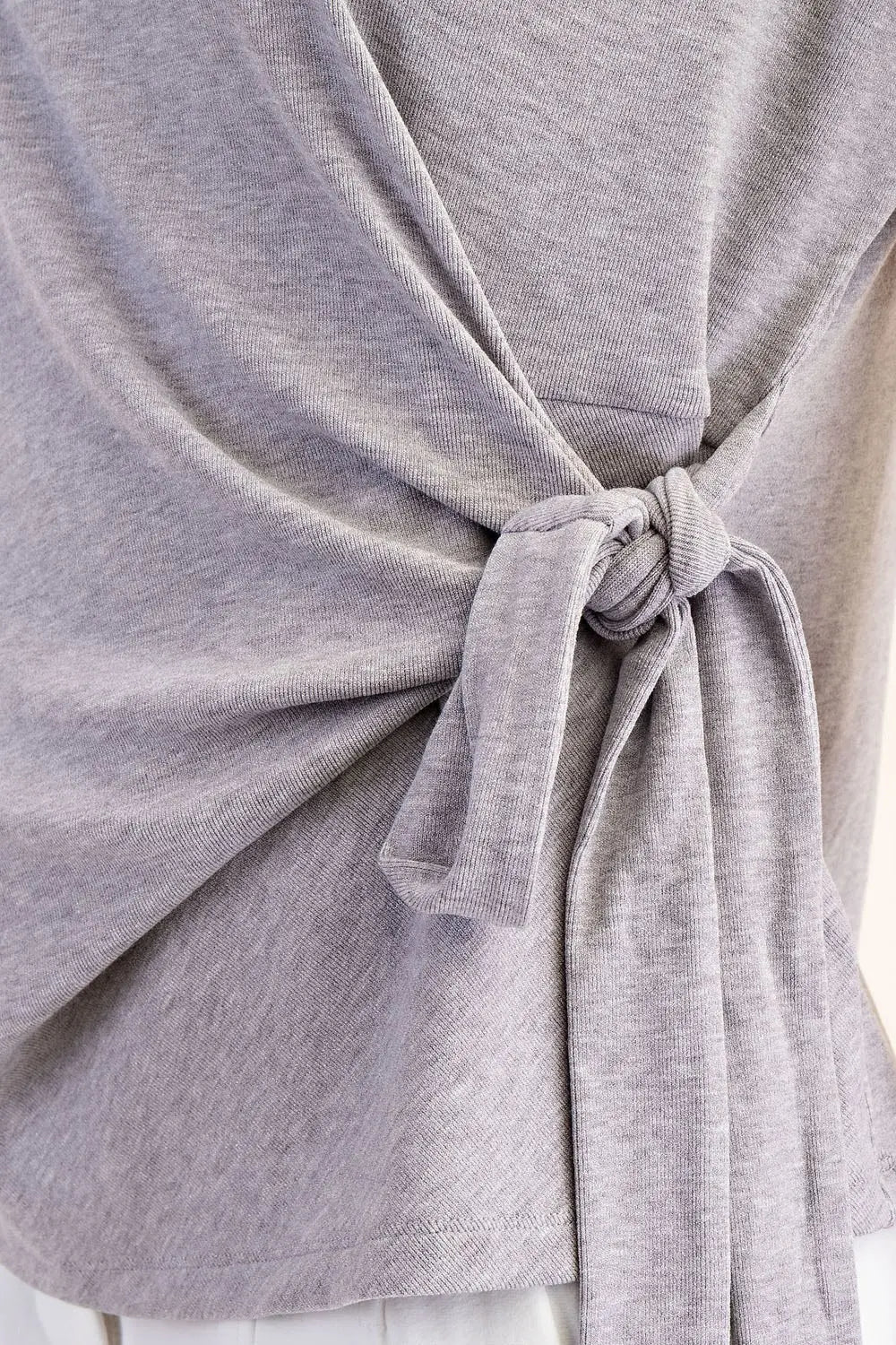 Side-Knot Knit Top – Soft Heather Grey Short Sleeve Tee