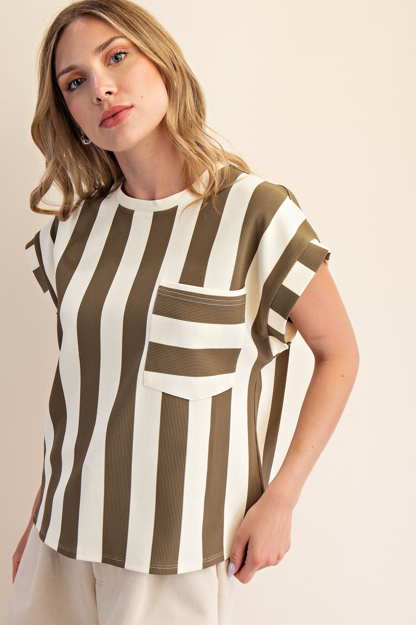 Round Neck Stripe Top with Pocket – Vertical Pattern