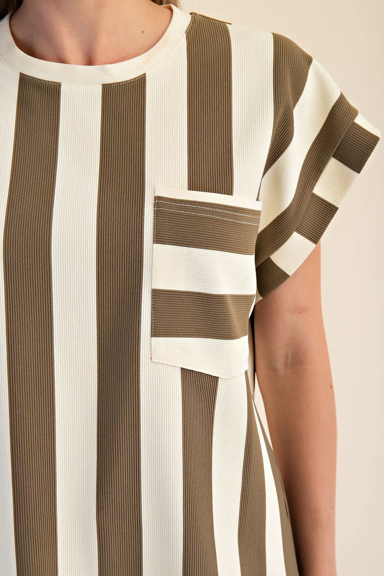 Round Neck Stripe Top with Pocket – Vertical Pattern