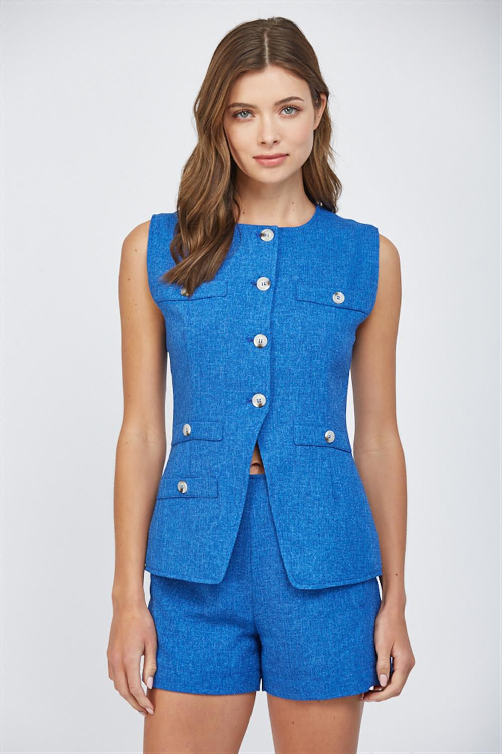 CUTAWAY FRONT HEM BUTTON DETAIL VEST