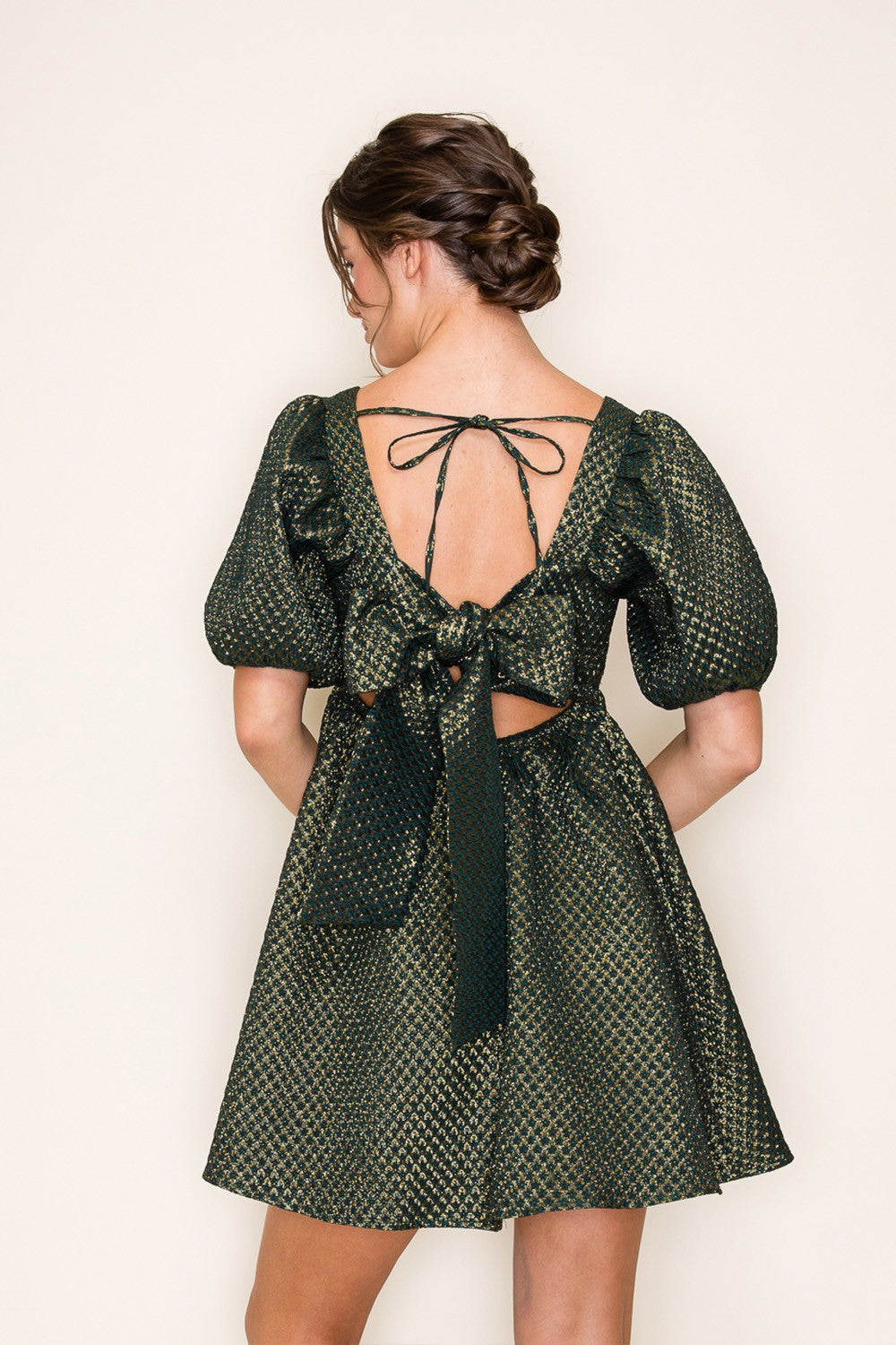 Jacquard Puff Sleeve Dress