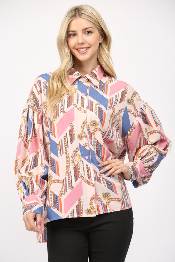 CHAIN PRINT BUTTON DOWN SHIRT