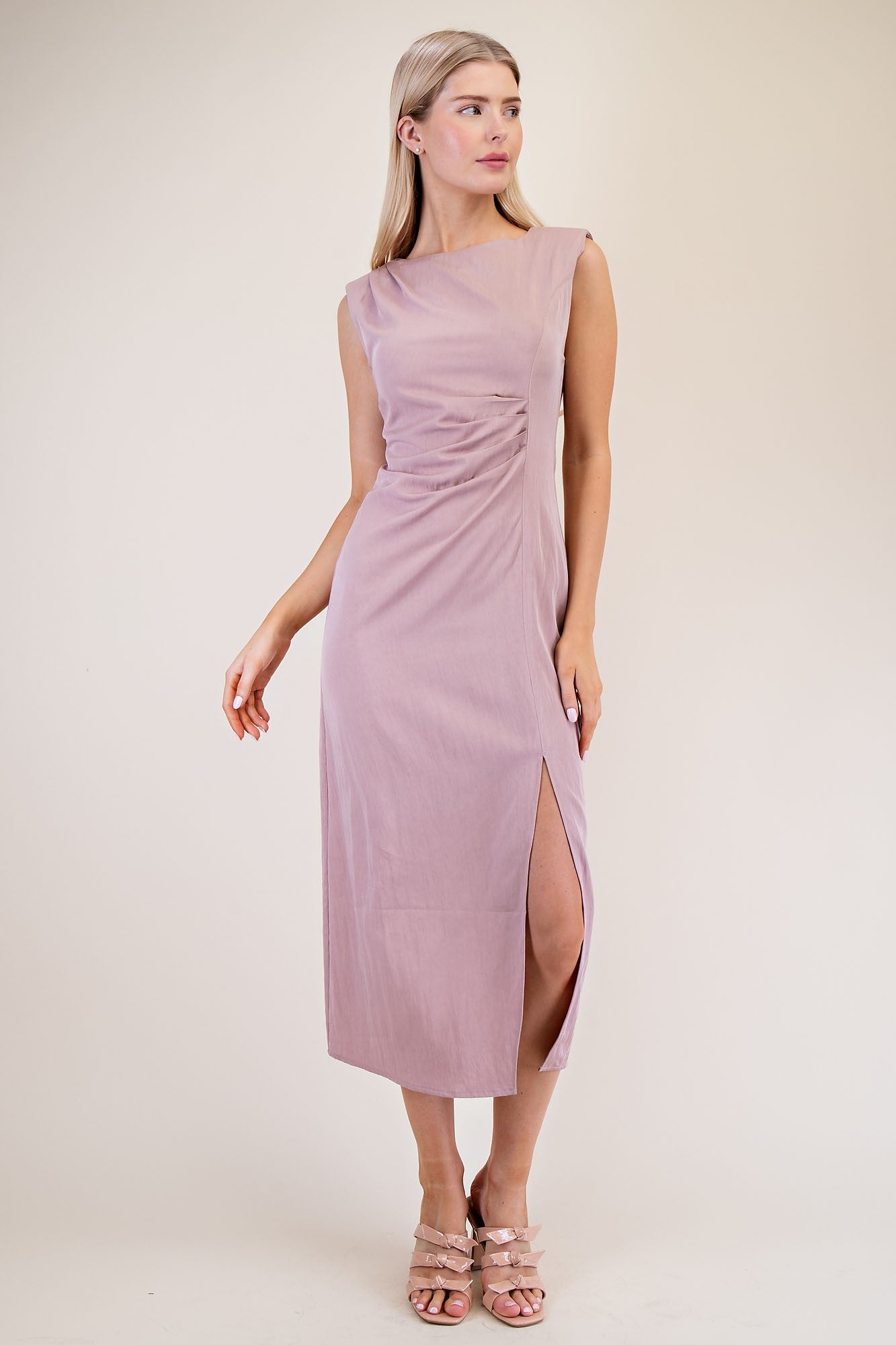 Pleated Waist Midi Dress