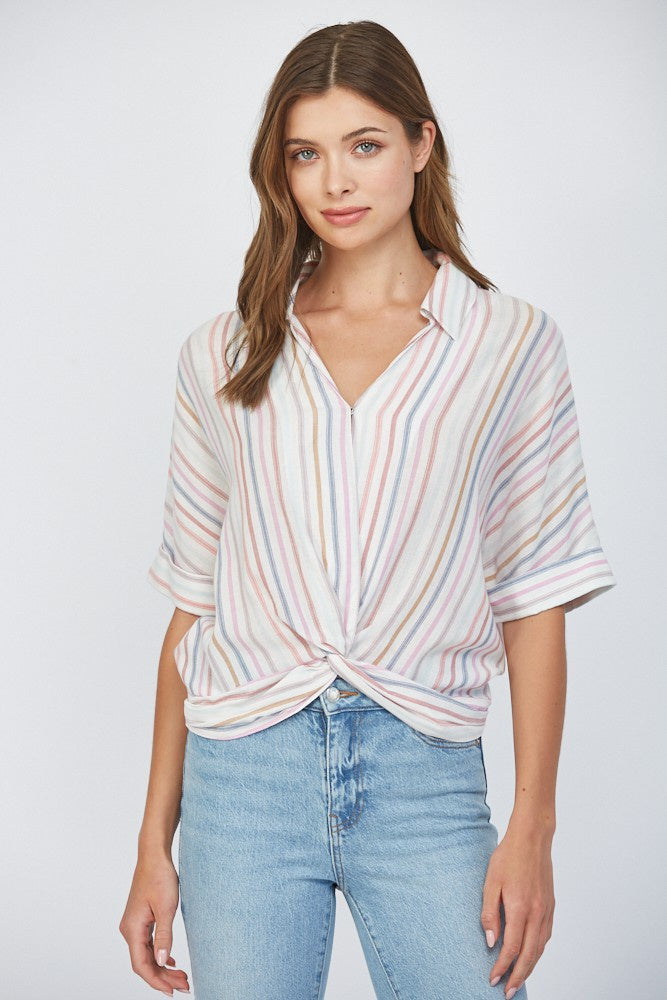 Front Twist Detail Collar Blouse