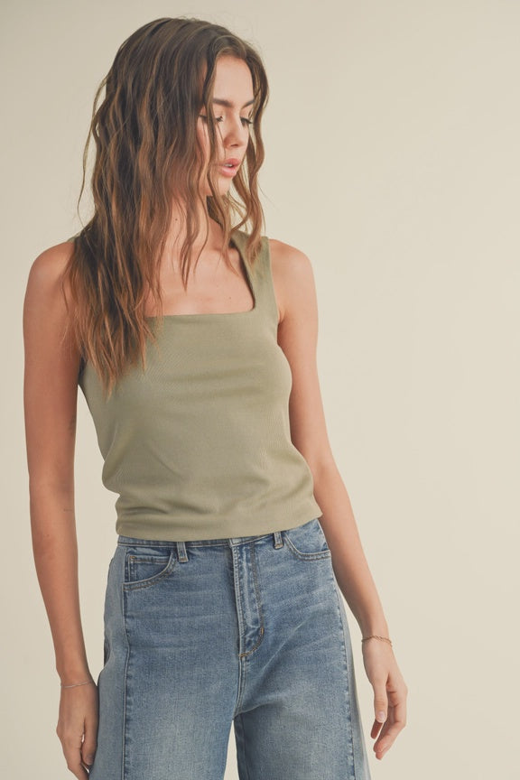 Mini Ribbed Squared Neck Knitted Top