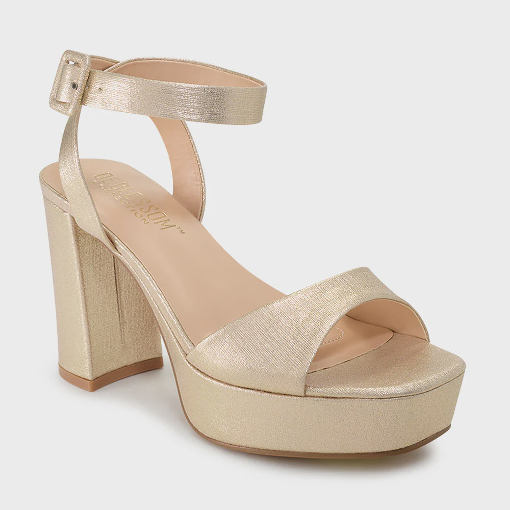 Gold Ankle Strap High Block Heels