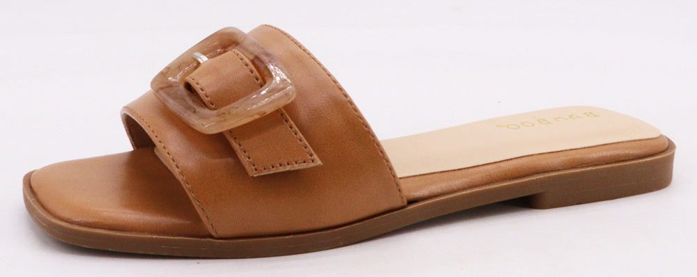 WIDE BAND SLIDE W/ RESIN BUCKLE TAN SOFT PU