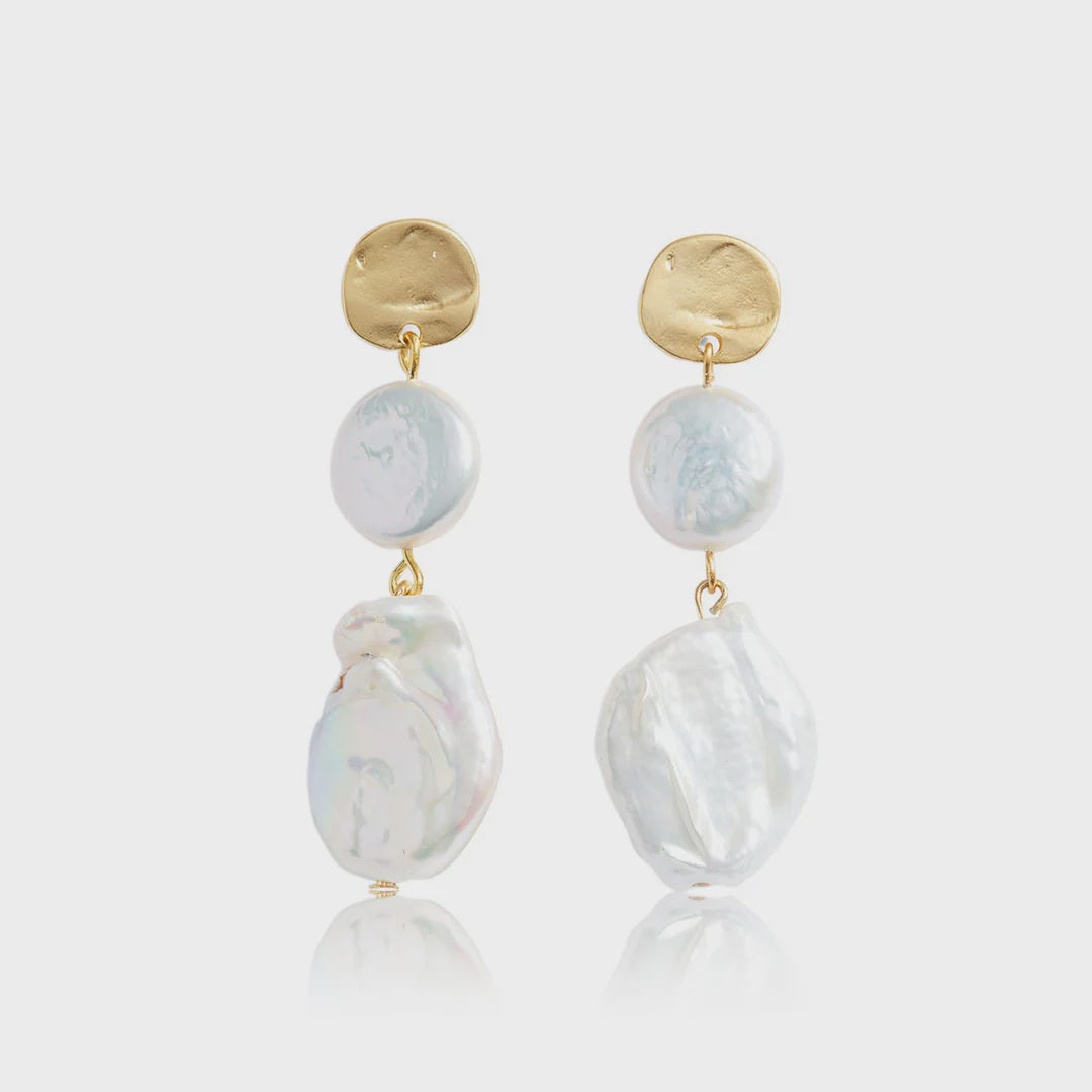Flat Pearls Earrings | Modern Gold & Freshwater Pearl Drops