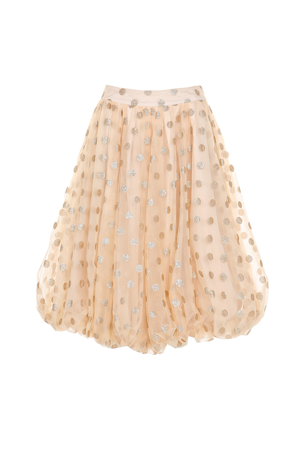 Sequin Bubble Hem Midi Skirt – Ivory Champagne Party Skirt