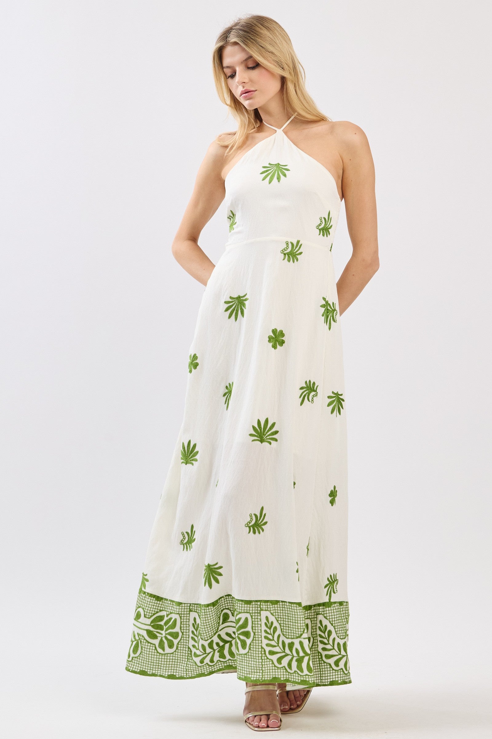 Rayon Gauze Halter Neck Maxi Dress