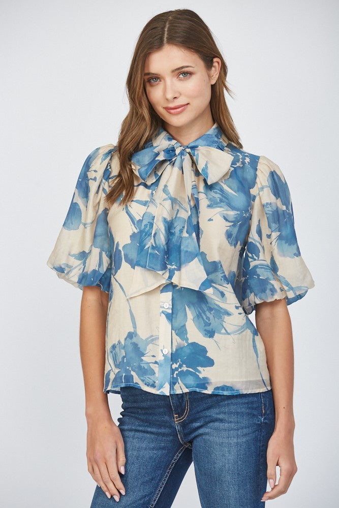 Removable Neck Tie Lantern Blouse