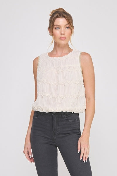 Romantic Chevron Texture Bubble Tank Top with Shimmer Trim