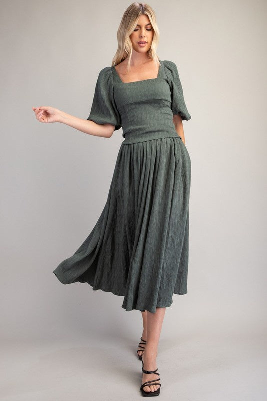 Ruffle Waist Midi Skirt