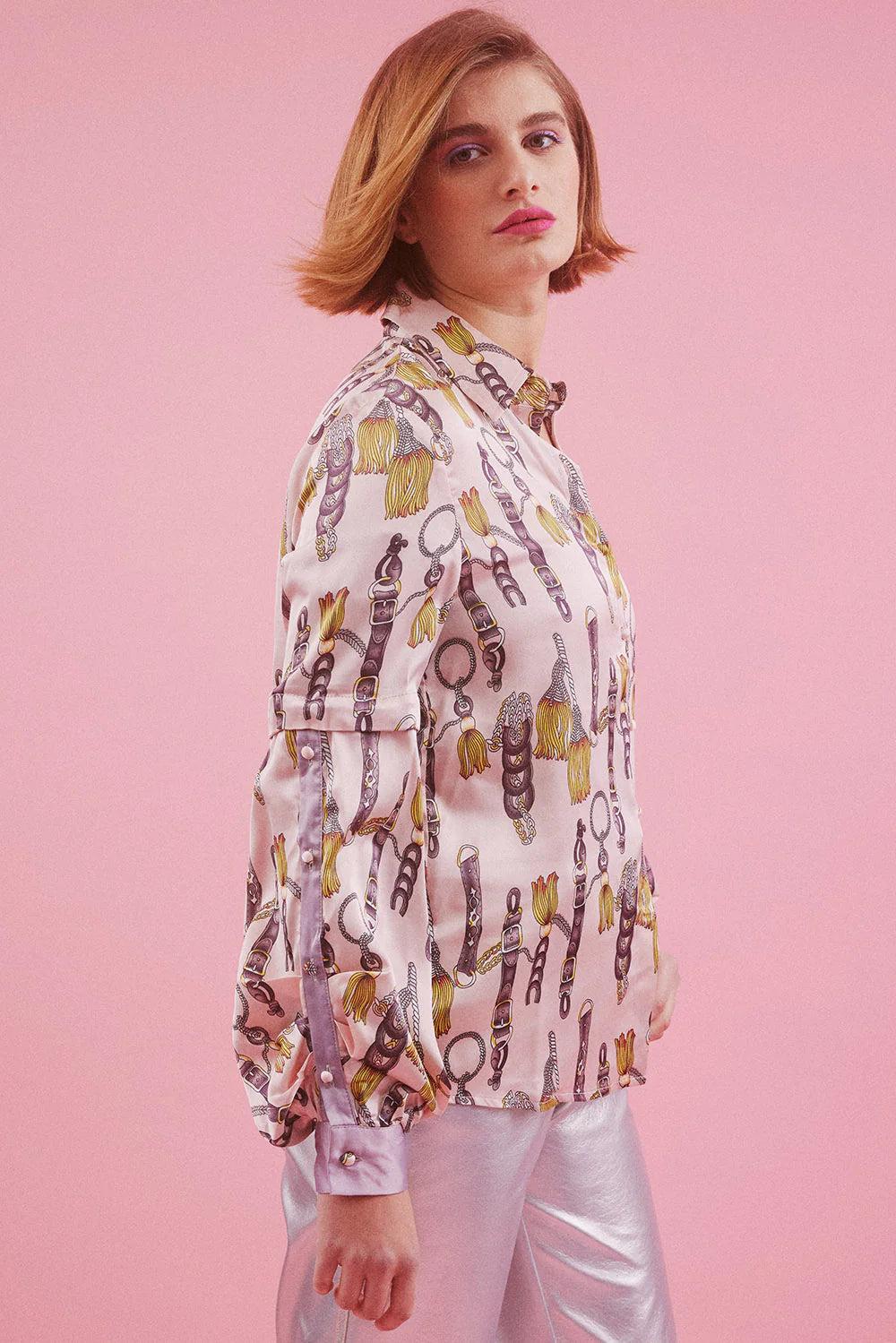 Silk Blend Belt Printed Shirt
