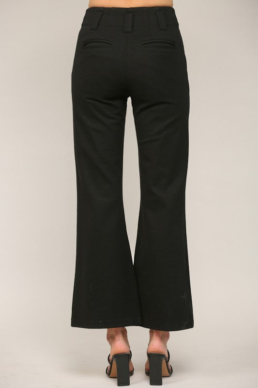 TWO FRONT POCKET PONTE FLARE PANTS- BLACK/RED