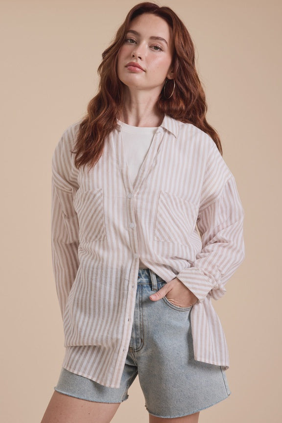 Striped Pattern Button Down Shirts