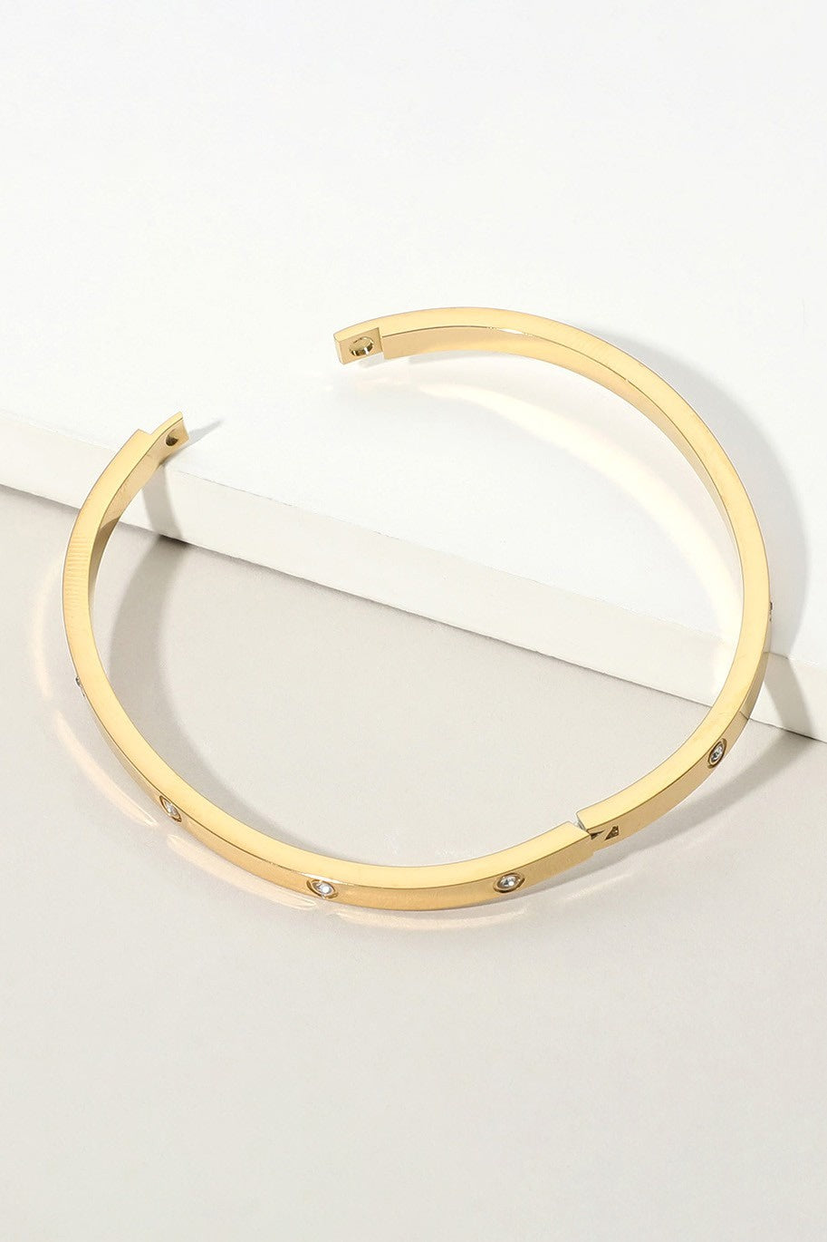 Stainless Steel Stone Paved Hinged Bangle Bracelet