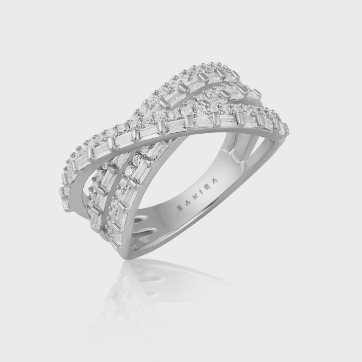 Rachel Criss-Cross Pave Silver Ring