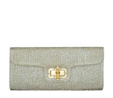 Woven Straw Clutch with Gold Turn-Lock & Removable Chain Strap | Elegant Handbag