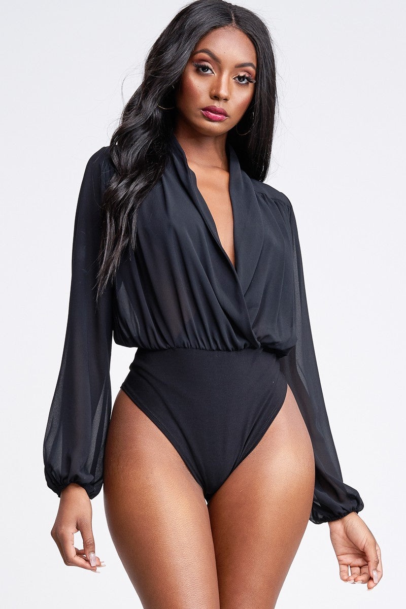 SOLID CHIFFON SURPLICE BODYSUIT