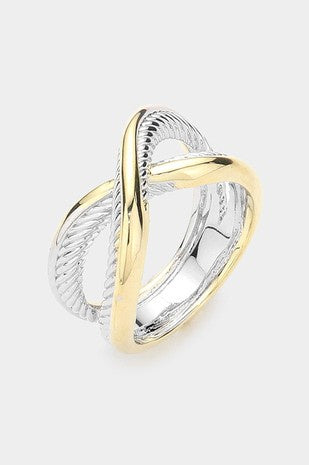 Two Tone Criss Cross Ring