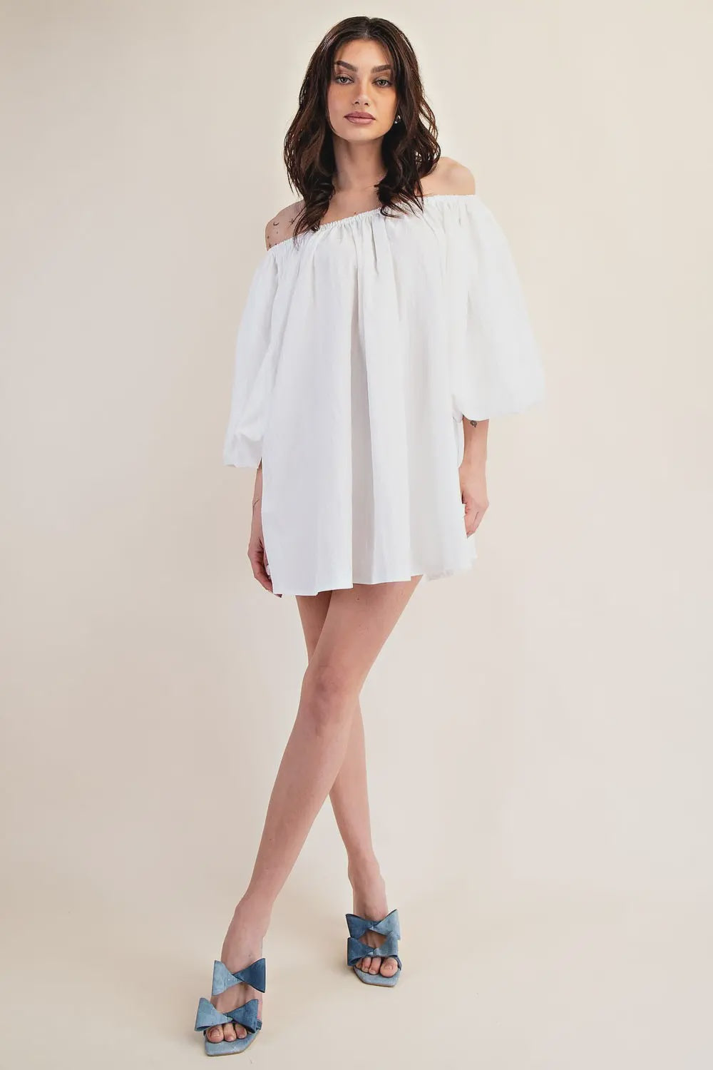 Puff-Sleeve Off-The-Shoulder Mini Dress