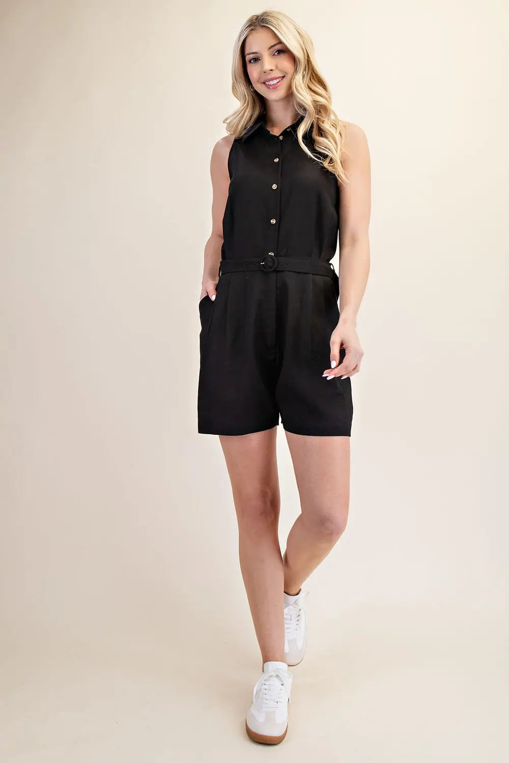 Collar Halter Neck Belted Romper