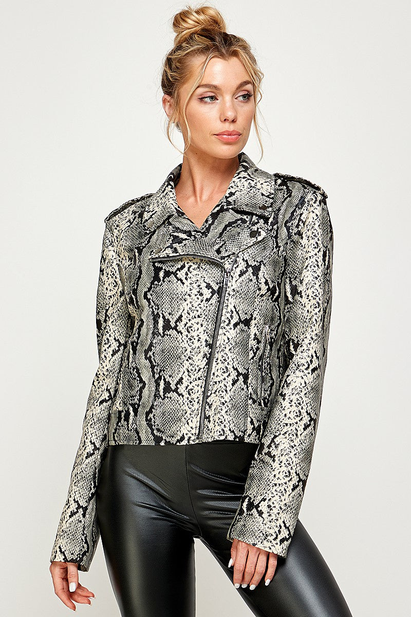 Snake Print Leather Jacket