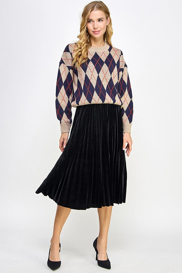 Black Velvet Pleats Skirt