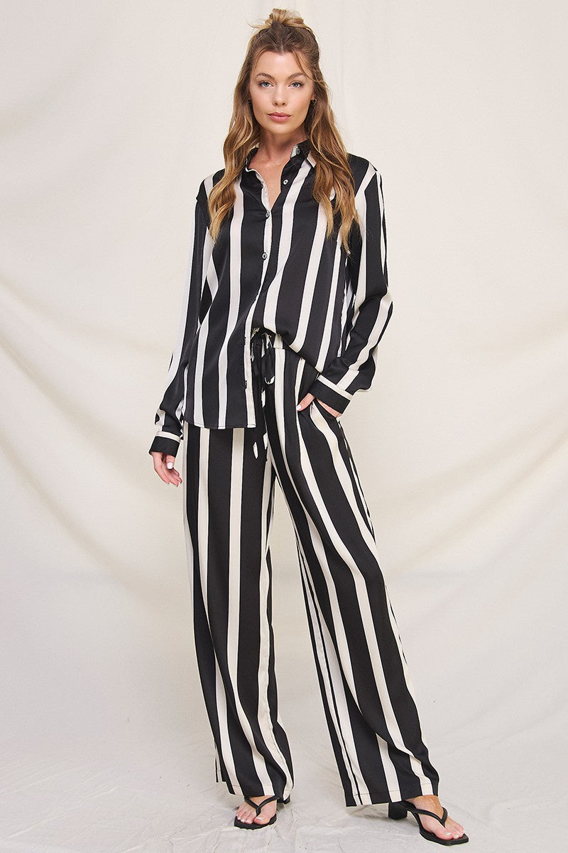 Black Soft Pull on Striped Pant