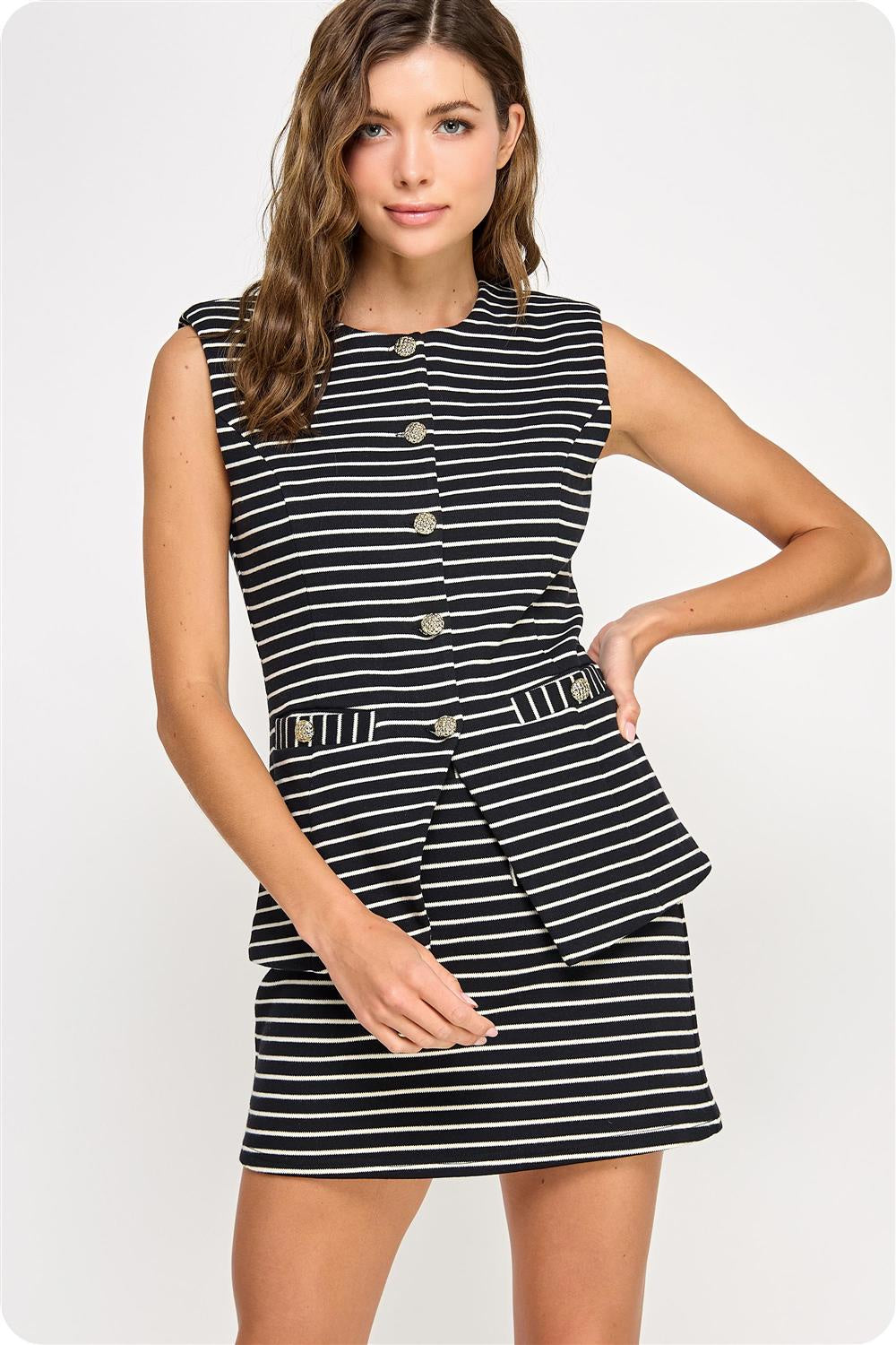 Striped Knit Tailored Vest