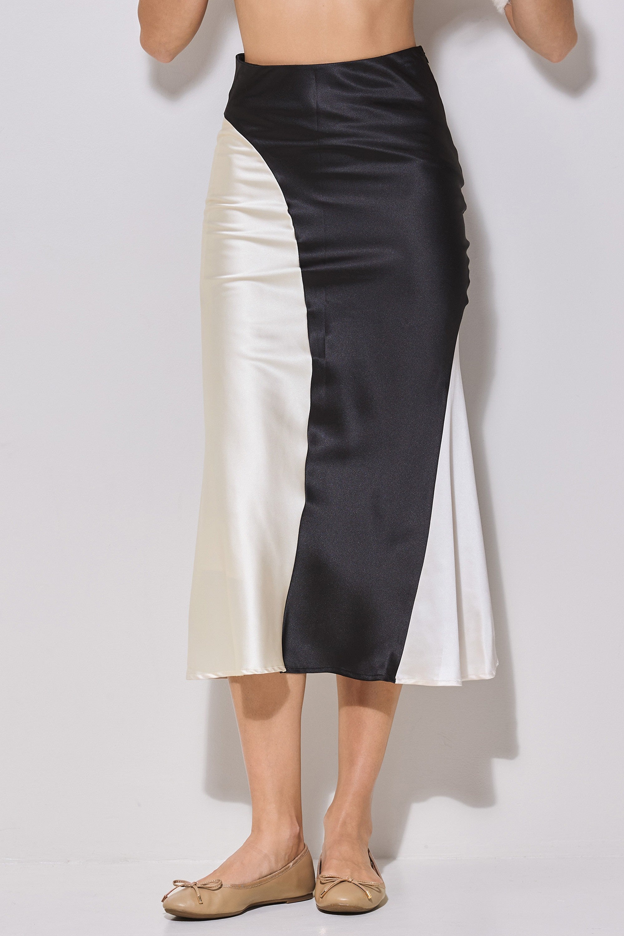 Black And Ivory Satin Skirt