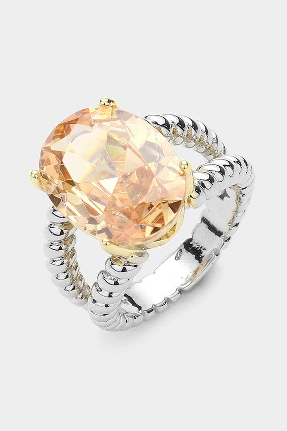 Oval CZ Stone Cushion Ring