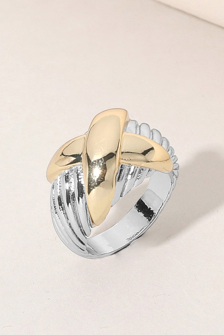 Two Tone Criss Cross Ring for Women