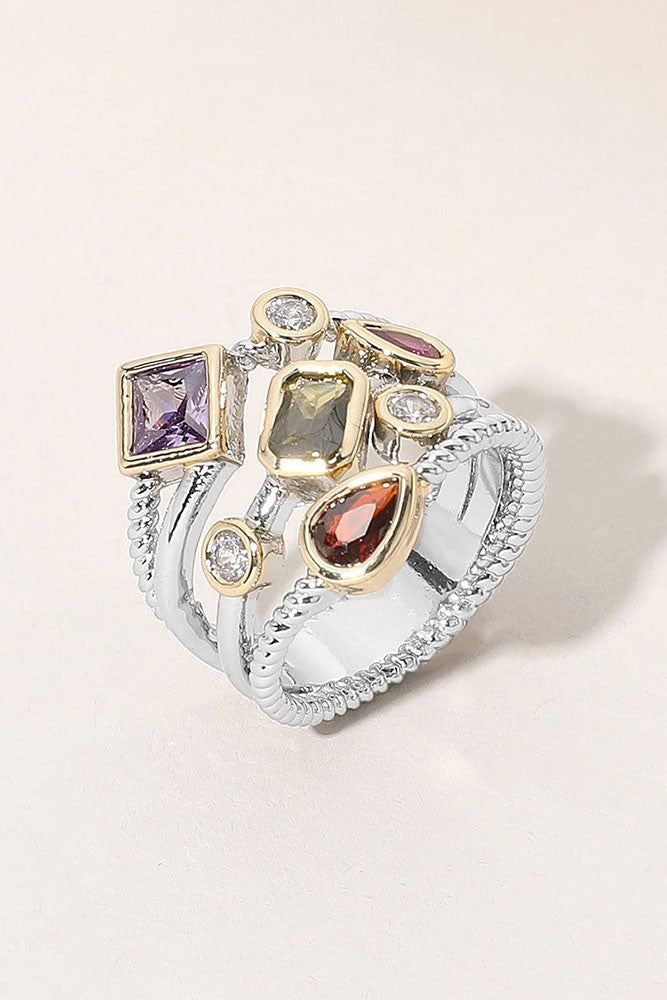 Colorful CZ Stone Cluster Embellished Ring