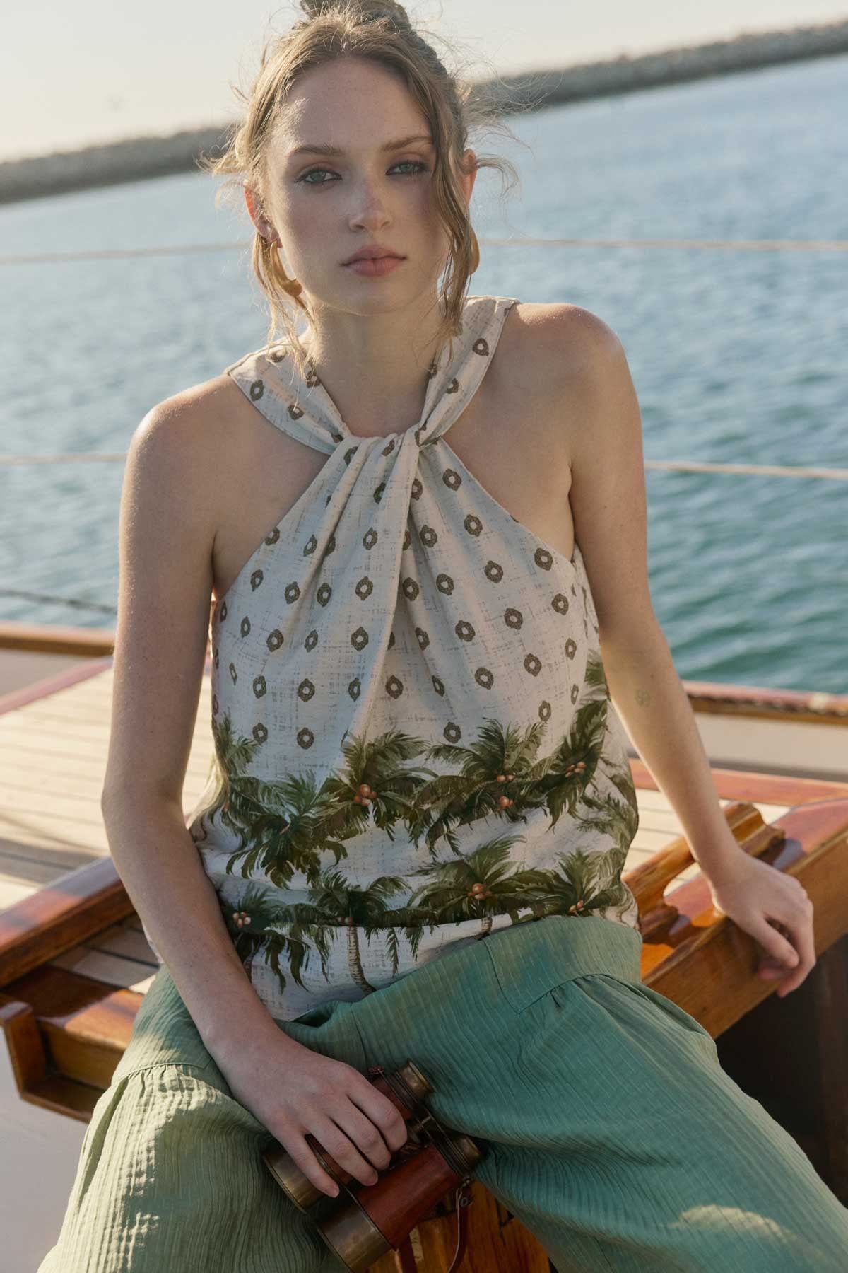 Boho Tropical Printed Halter Neck Top