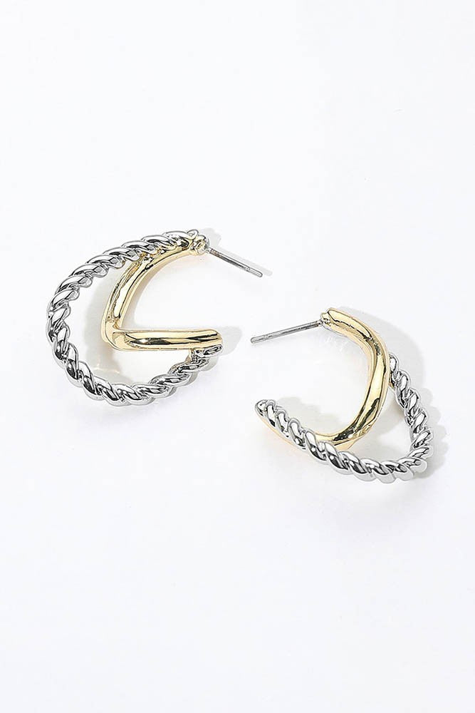 Two Tone Abstract Hoop Earrings