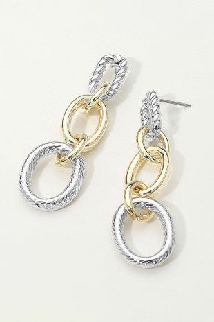Two Tone Textured Drop Earrings
