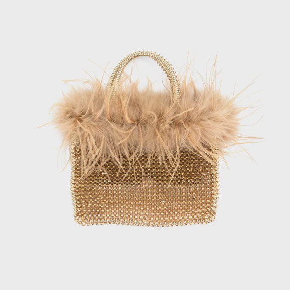Woven Feather Trim Evening Bag