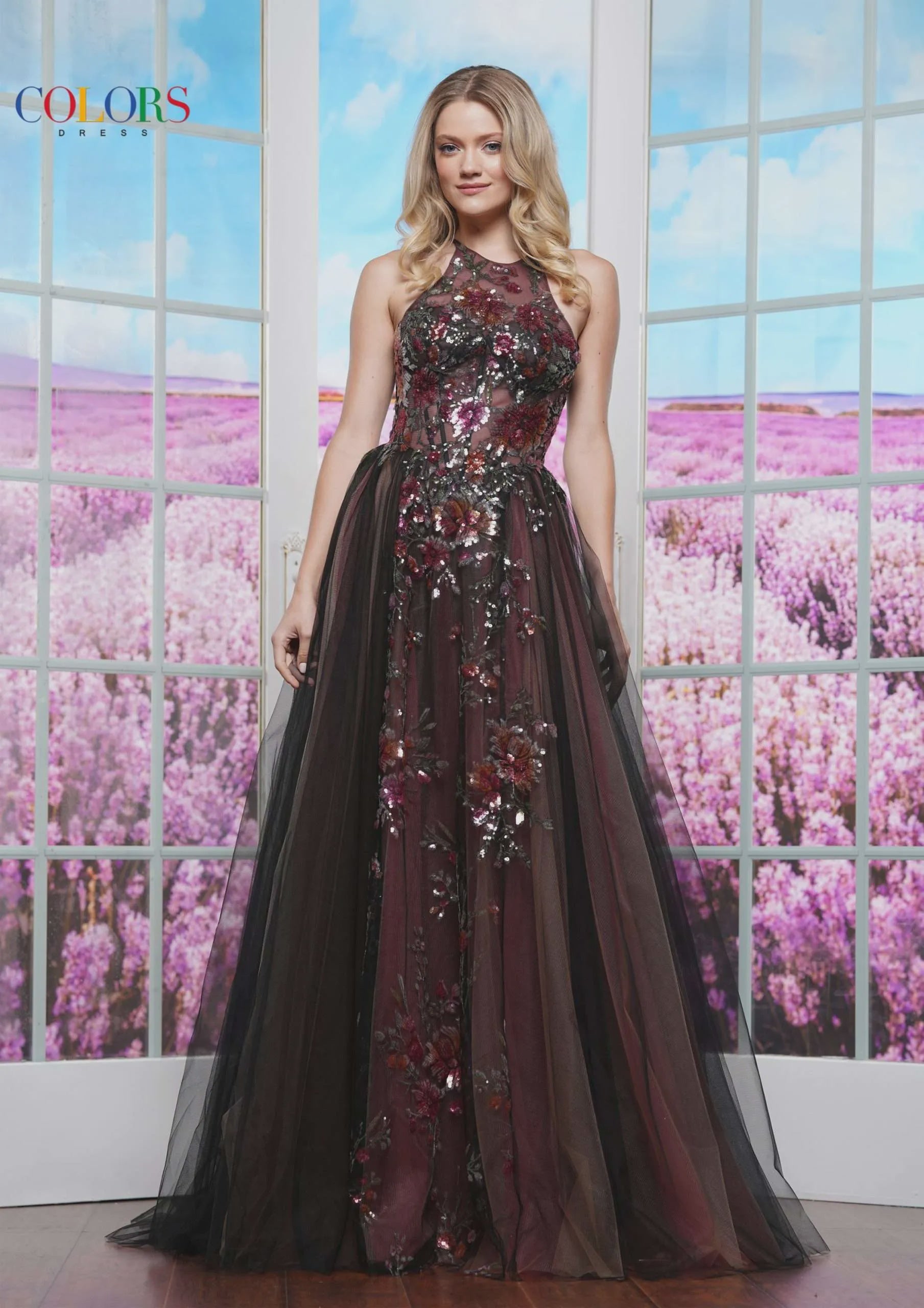 Elegant Halter Sequin A-Line Gown with Corset Bodice