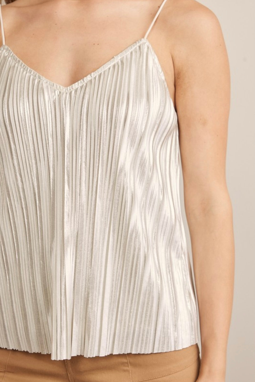 Pleated Metallic V-Neck Cami Top