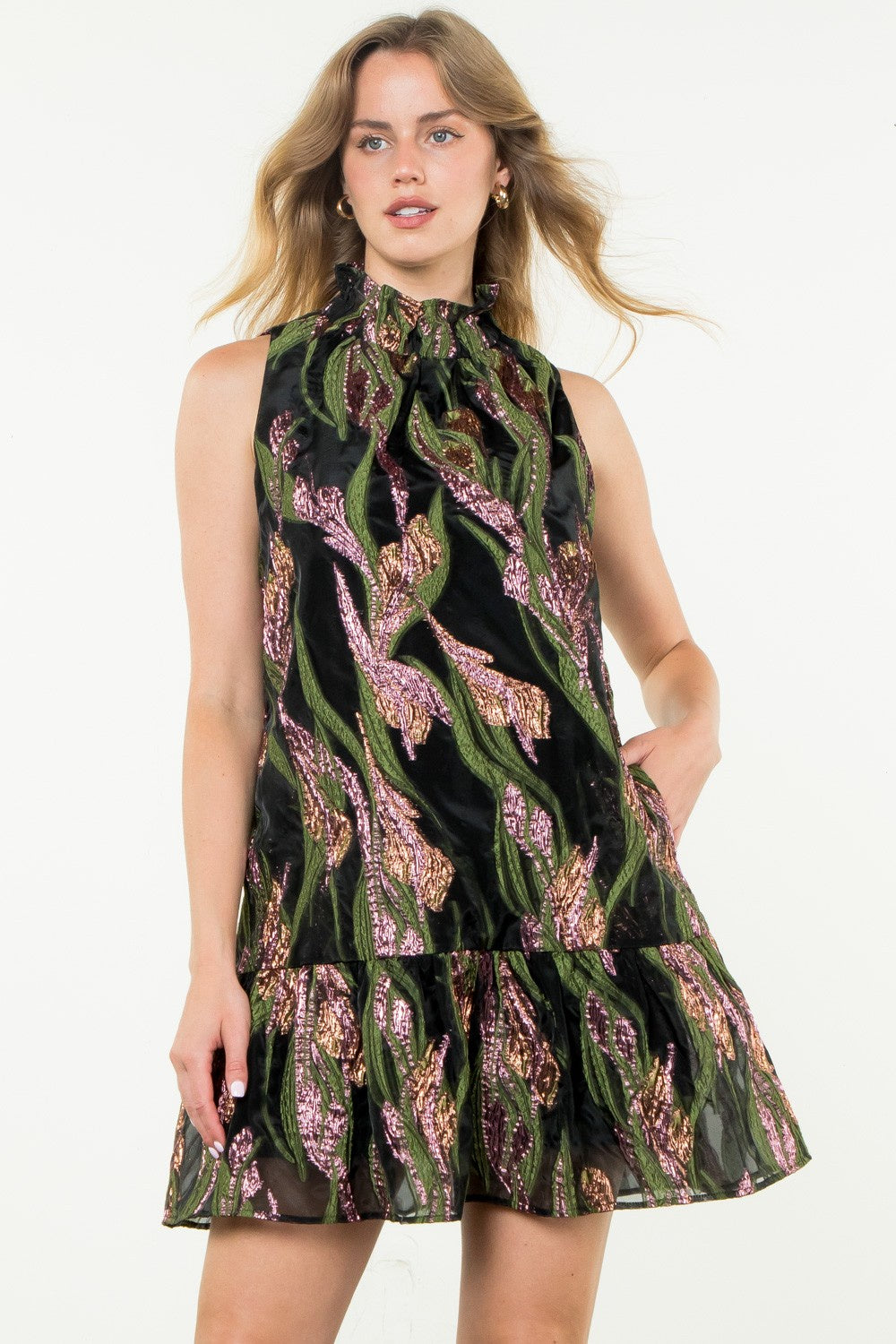Black Sleeveless Metallic Detail Dress