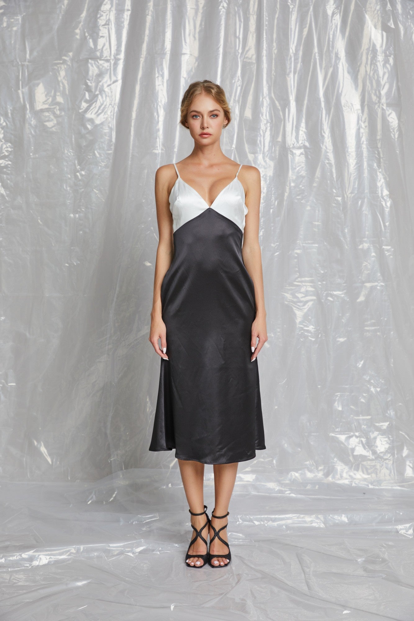Contrast Detail Satin Cami Midi Dress